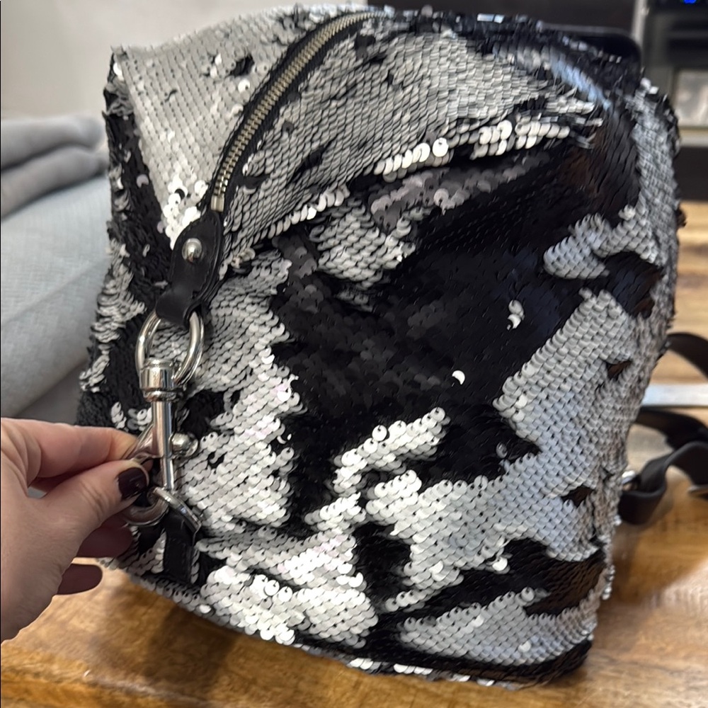 Rebecca Minkoff Black and Silver Sequin Backpack